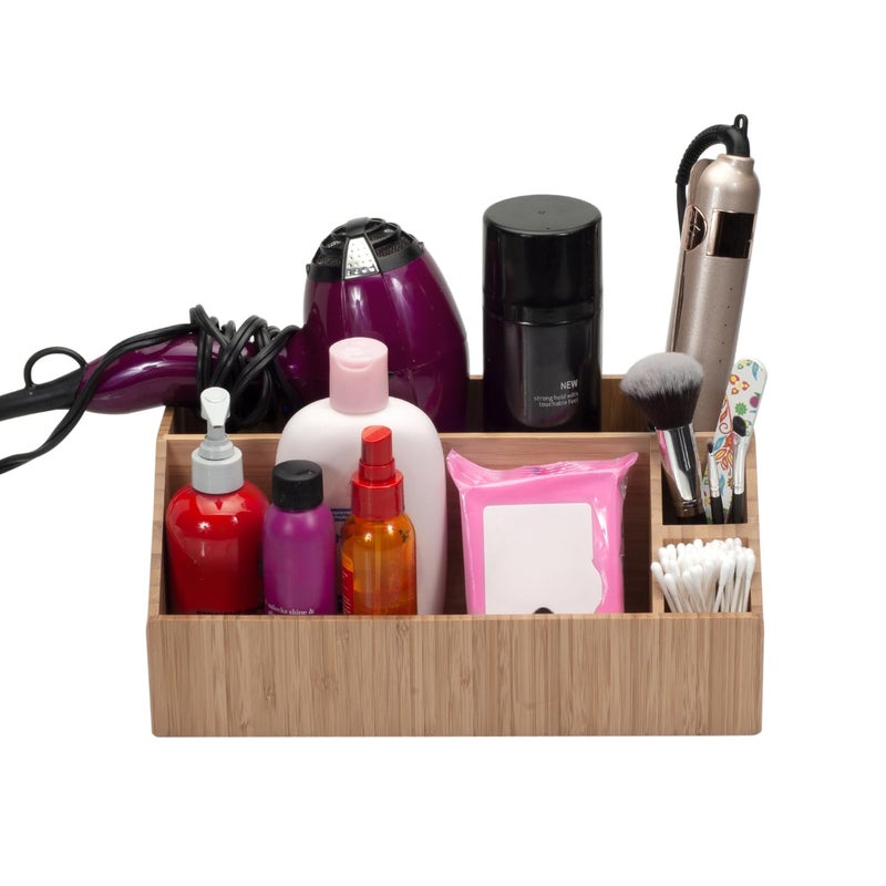 MobileVision Bamboo Make Up Organizer & Cosmetic Holder, Storage on Vanity Counter or Bathroom, Multiple Compartments - Image 1